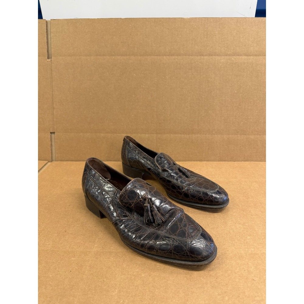 Vintage Russell & Bromley Genuine Crocodile Leather Tassel Loafers Brown 9.5 US